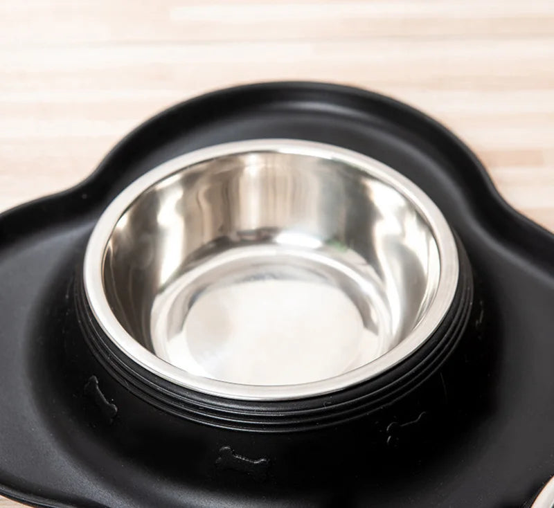 Comedero anti deslizante de acero inoxidable con goma en forma de hueso