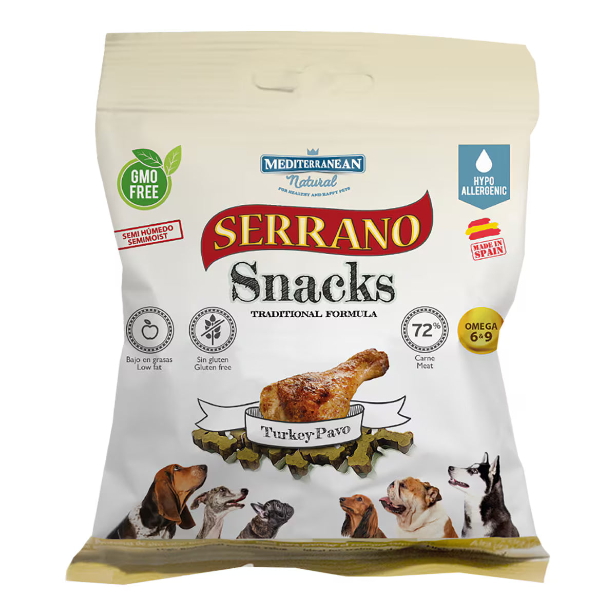 Snack para perros Mediterranean Natural Serrano pavo 85 g