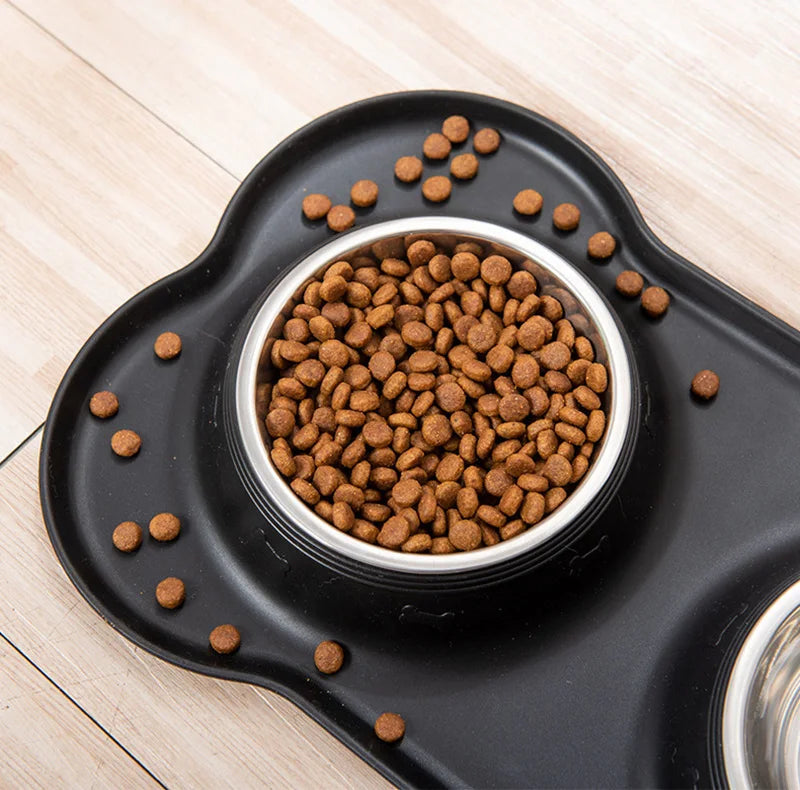 Comedero anti deslizante de acero inoxidable con goma en forma de hueso